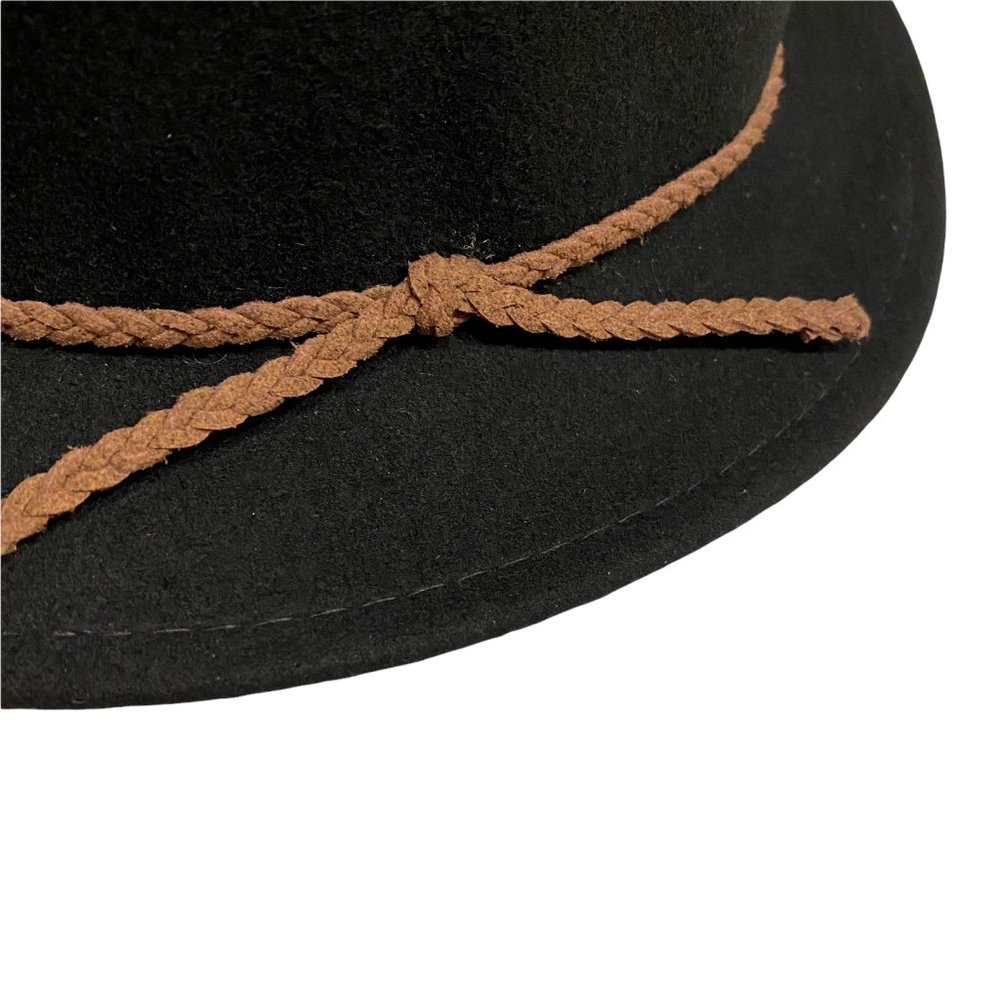 NEW Hat Attack Wool Felt Leather Braided Tie Medium Brim Black Fedora Hat OS - Picture 7 of 9